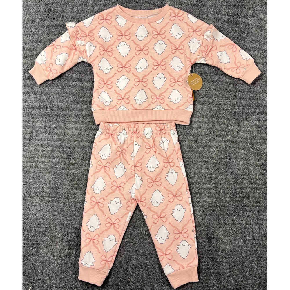 Lila & Jack Baby Girl Ghost Bow Ruffle Pullover and Joggers Set 12-18M Pink NEW